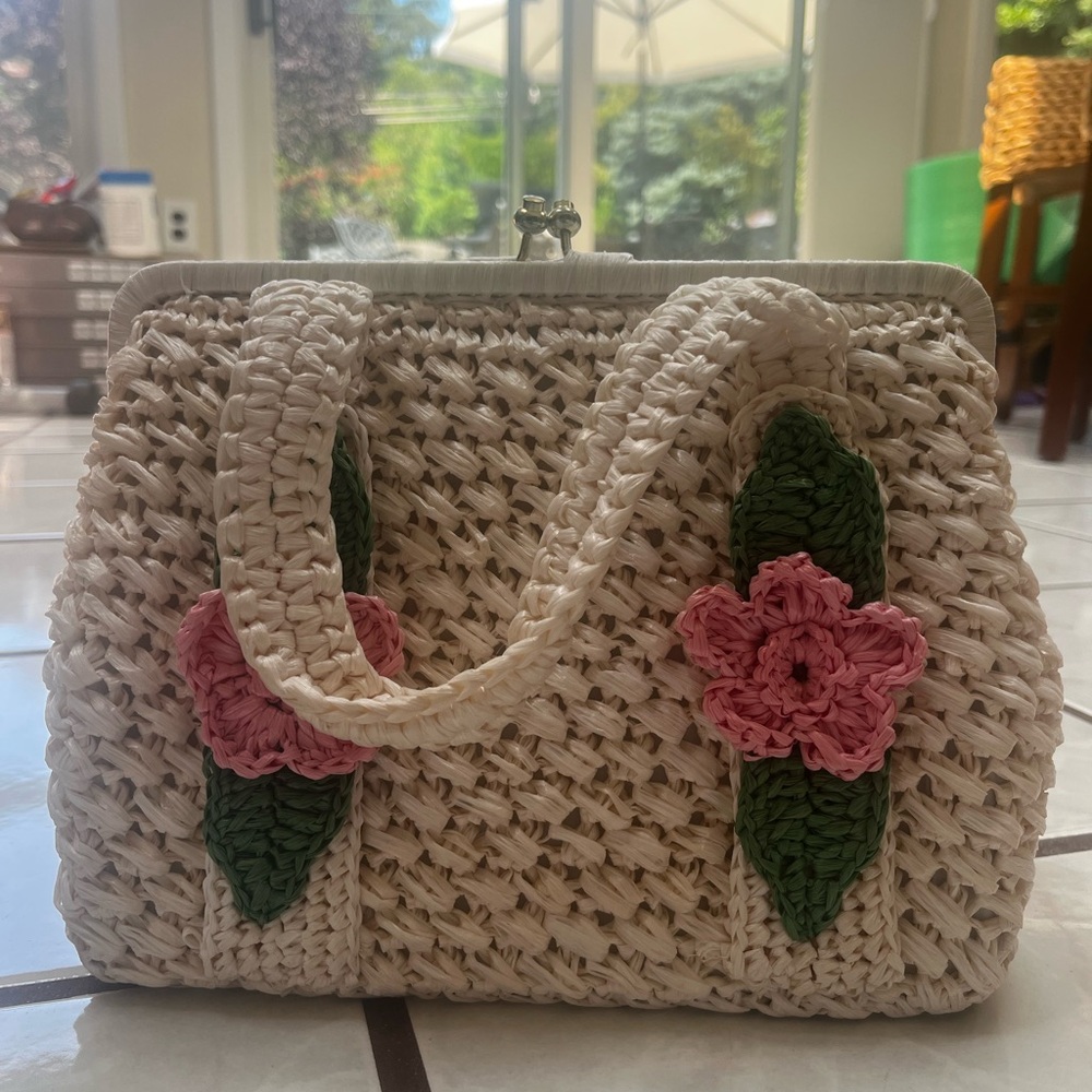 Handcrafted Cream Floral Woven Bag